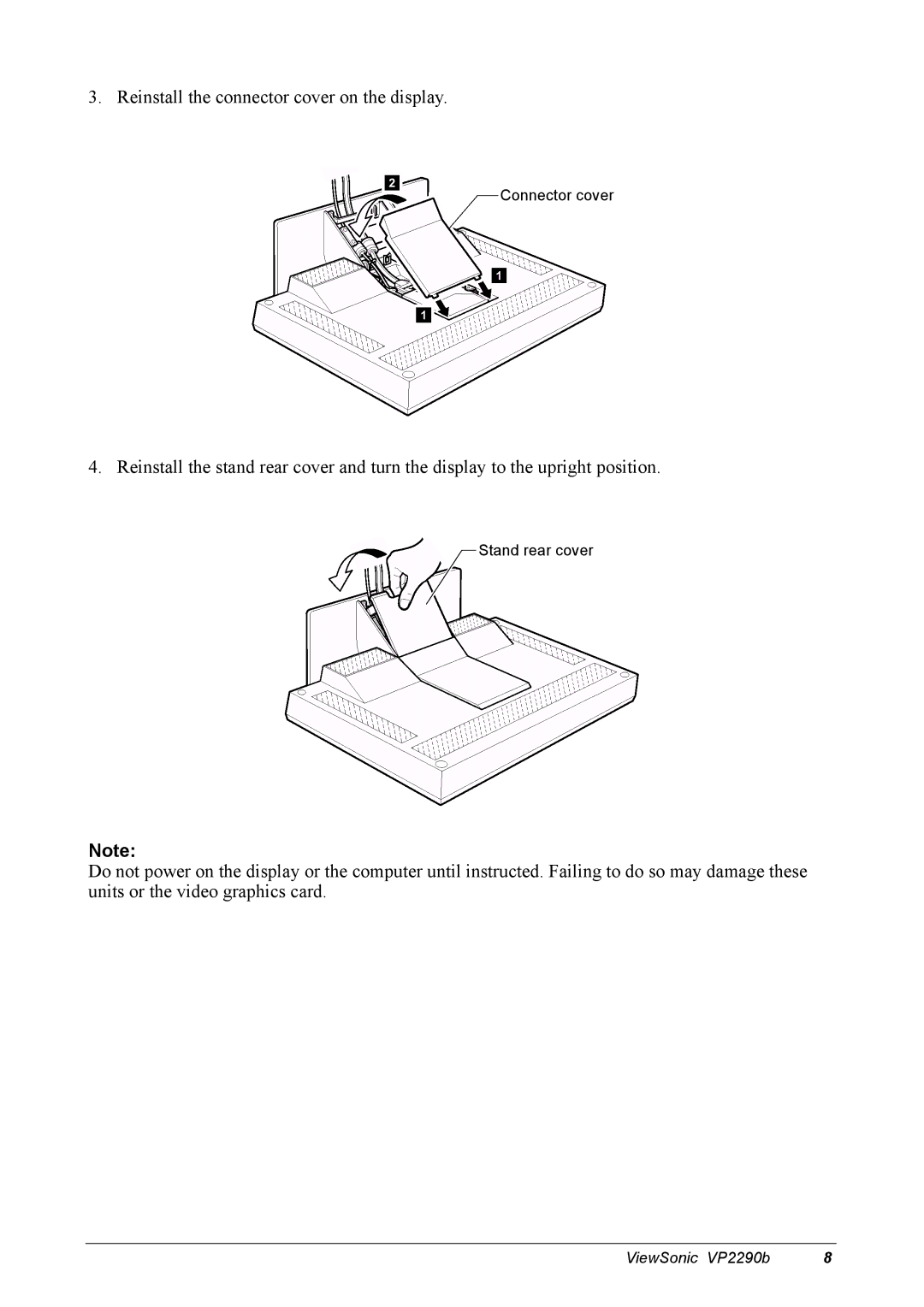 ViewSonic VP2290B manual Reinstall the connector cover on the display 