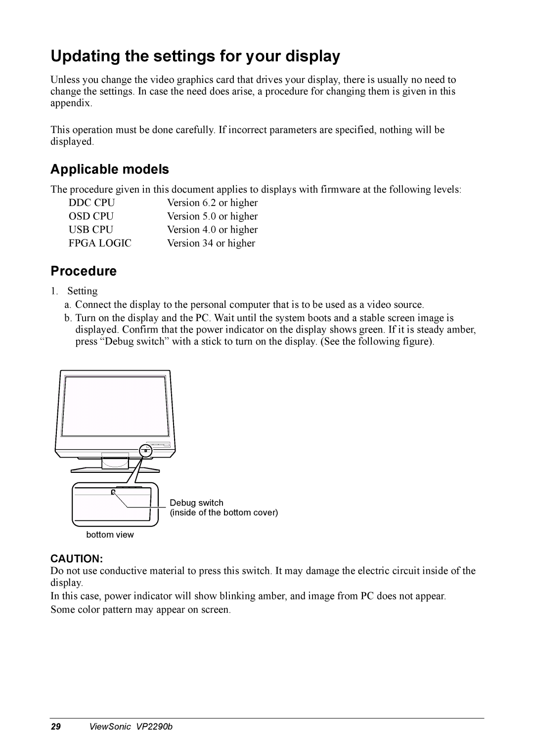 ViewSonic VP2290B manual Updating the settings for your display, Applicable models, Procedure 