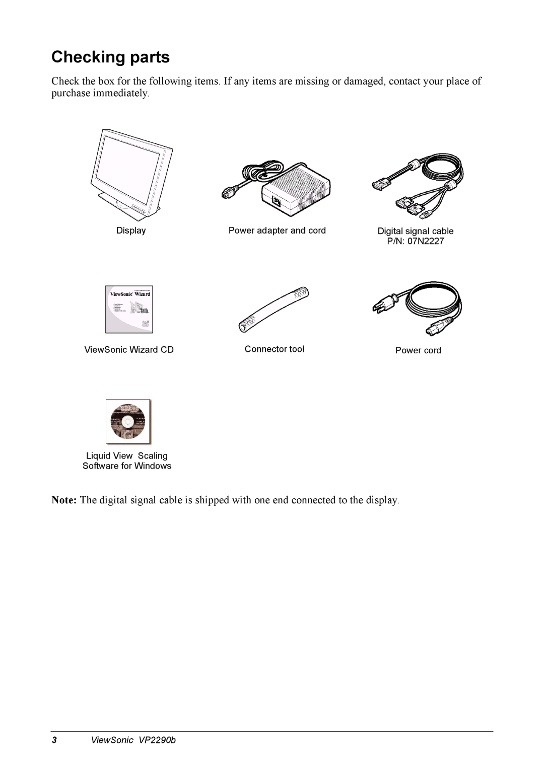 ViewSonic VP2290B manual Checking parts 