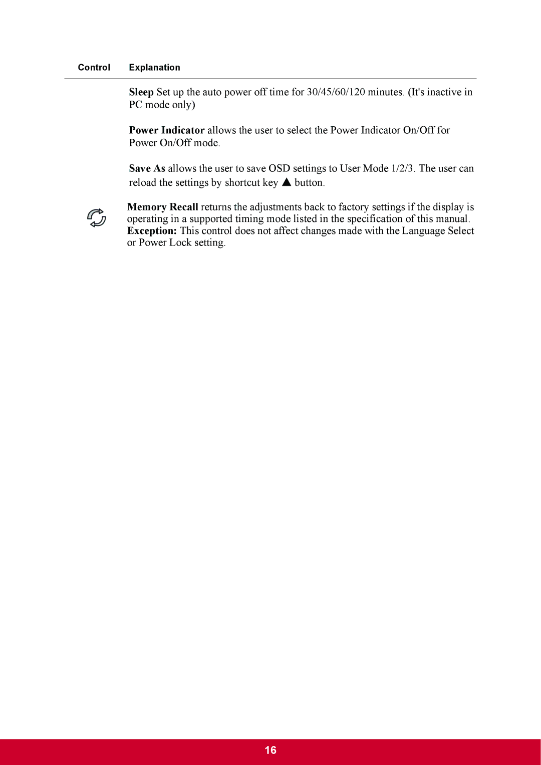 ViewSonic VP2770LED warranty Control Explanation 