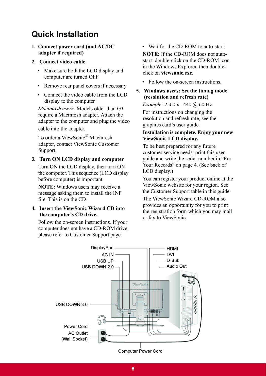 ViewSonic VP2770LED warranty Quick Installation, Turn on LCD display and computer 