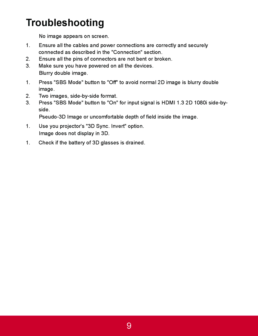 ViewSonic VP3D1 warranty Troubleshooting 