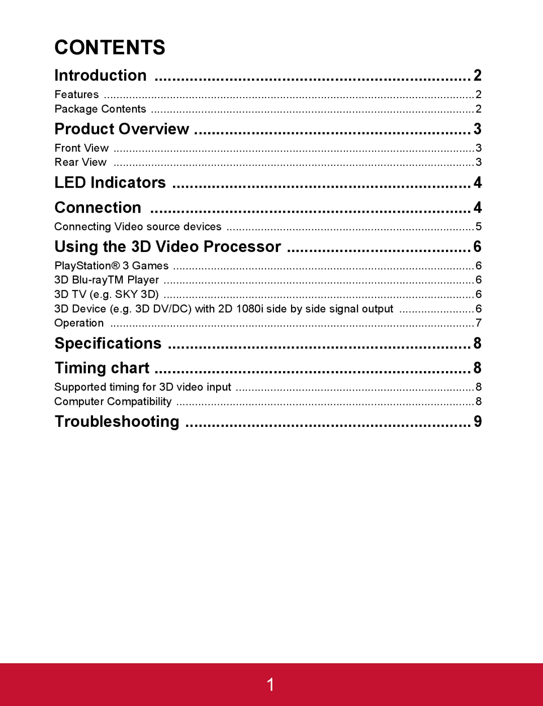 ViewSonic VP3D1 warranty Contents 