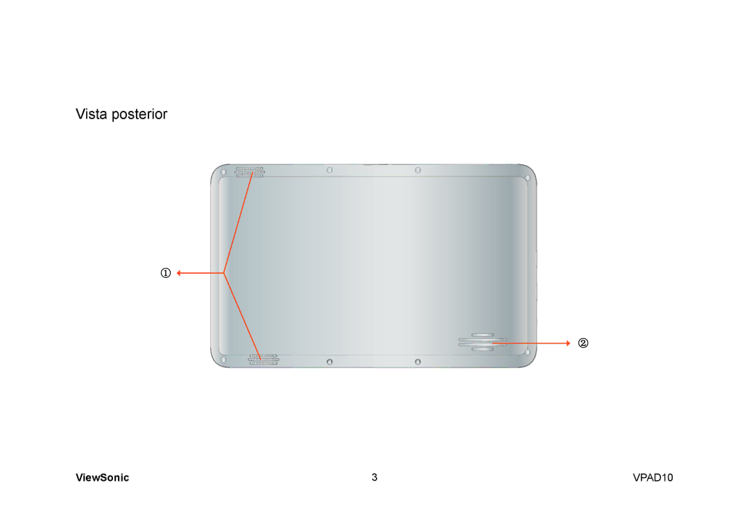 ViewSonic VPAD10 manual Vista posterior 