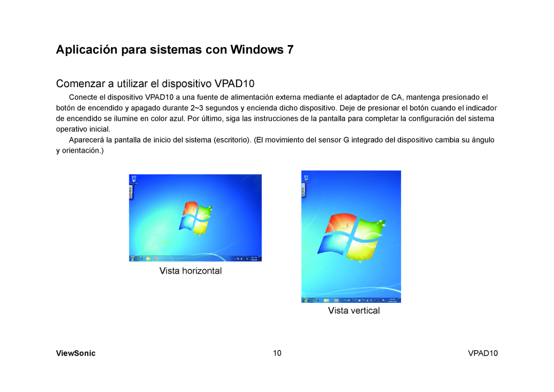 ViewSonic manual Aplicación para sistemas con Windows, Comenzar a utilizar el dispositivo VPAD10 