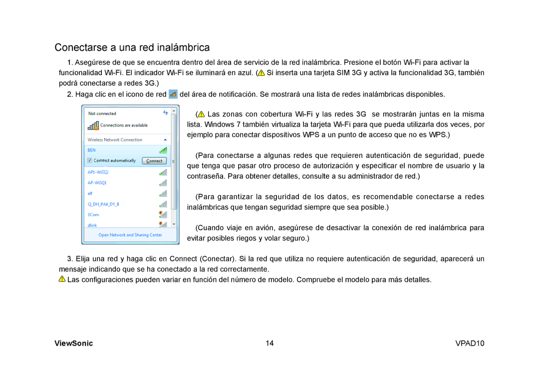 ViewSonic VPAD10 manual Conectarse a una red inalámbrica 