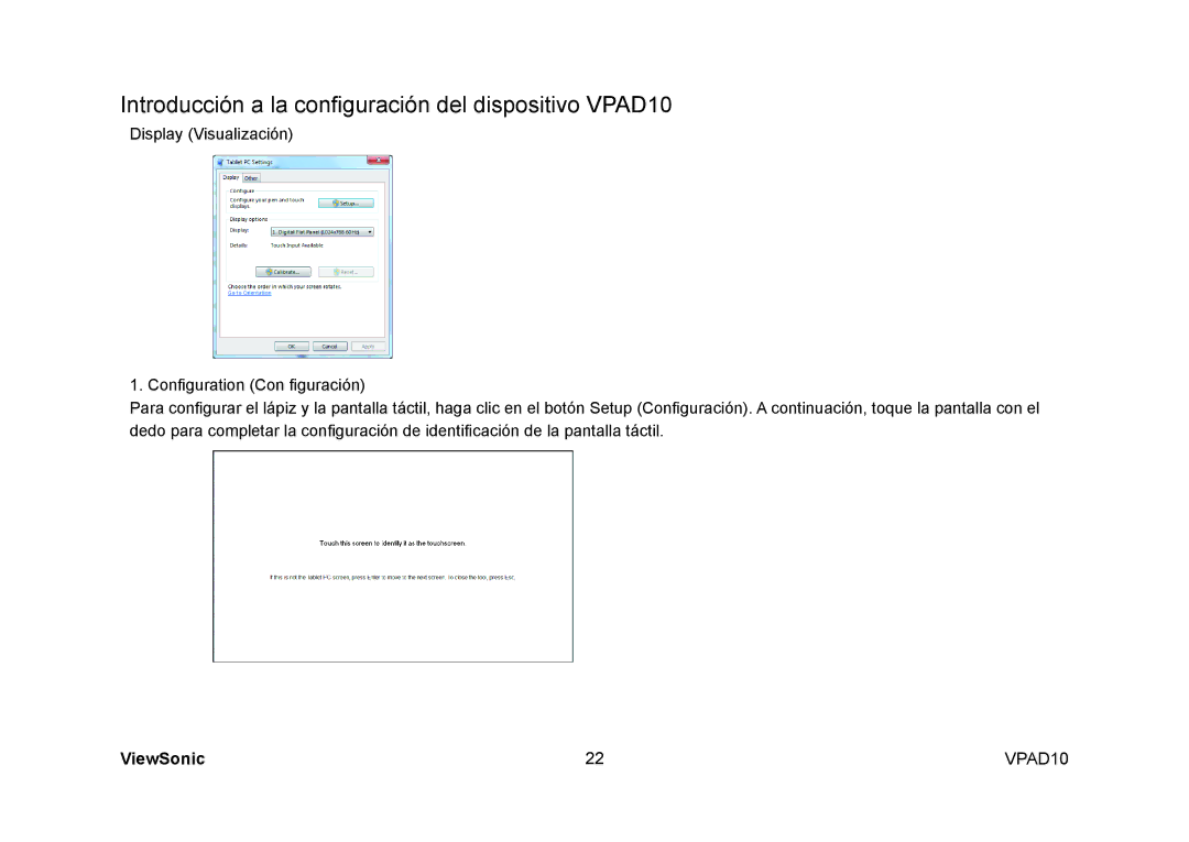 ViewSonic manual Introducción a la configuración del dispositivo VPAD10 