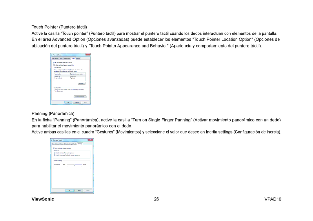 ViewSonic VPAD10 manual Touch Pointer Puntero táctil 