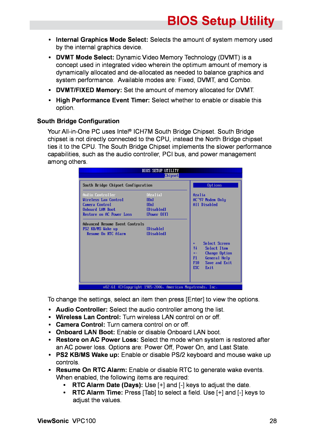 ViewSonic manual South Bridge Configuration, BIOS Setup Utility, ViewSonic VPC100 