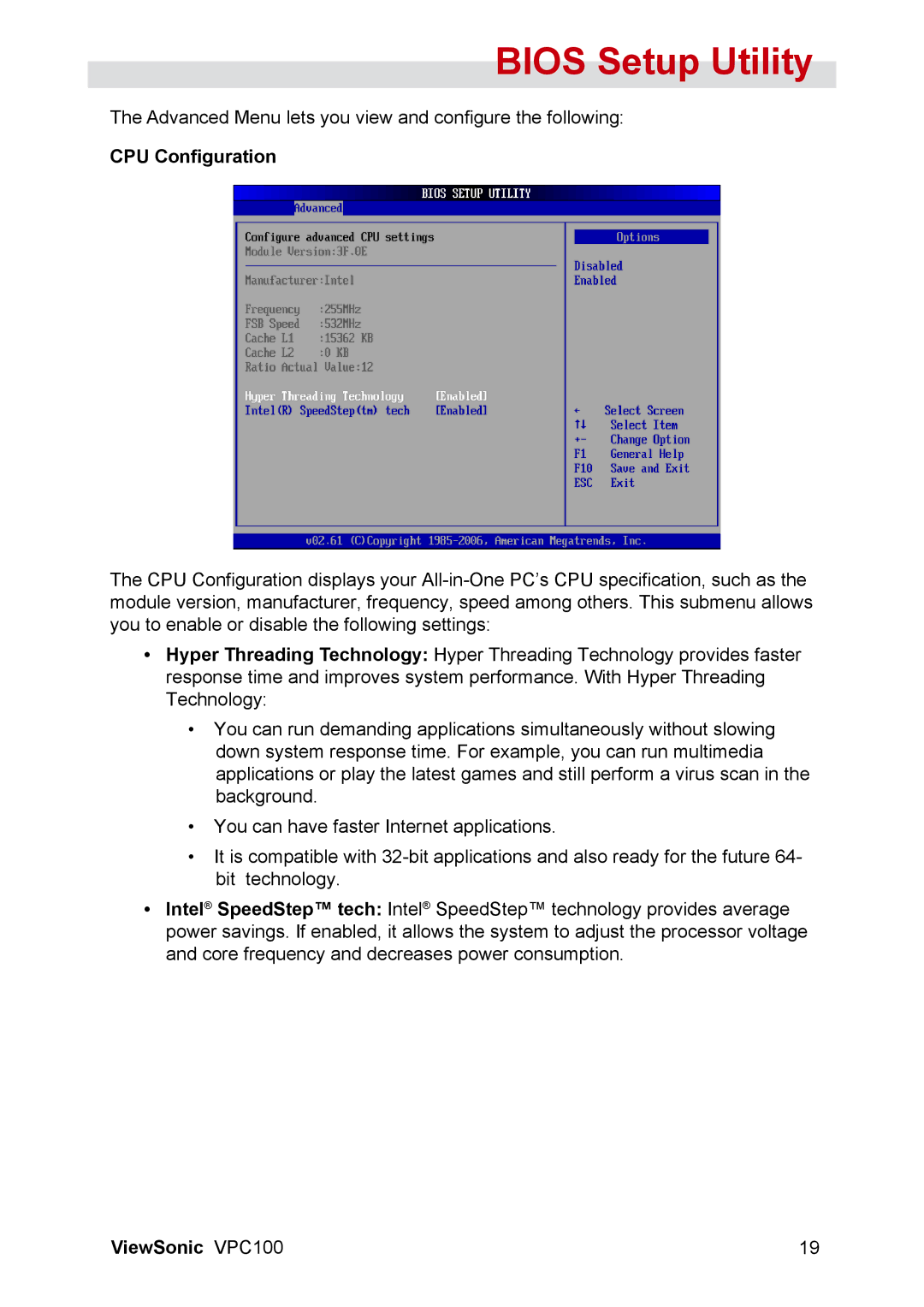 ViewSonic VPC100 manual CPU Configuration 