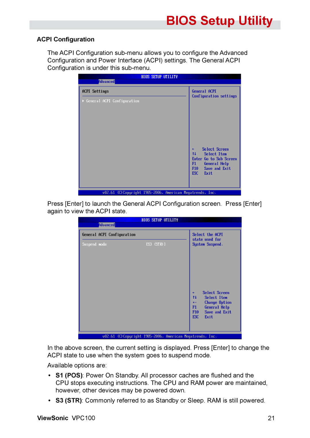 ViewSonic VPC100 manual Acpi Configuration 