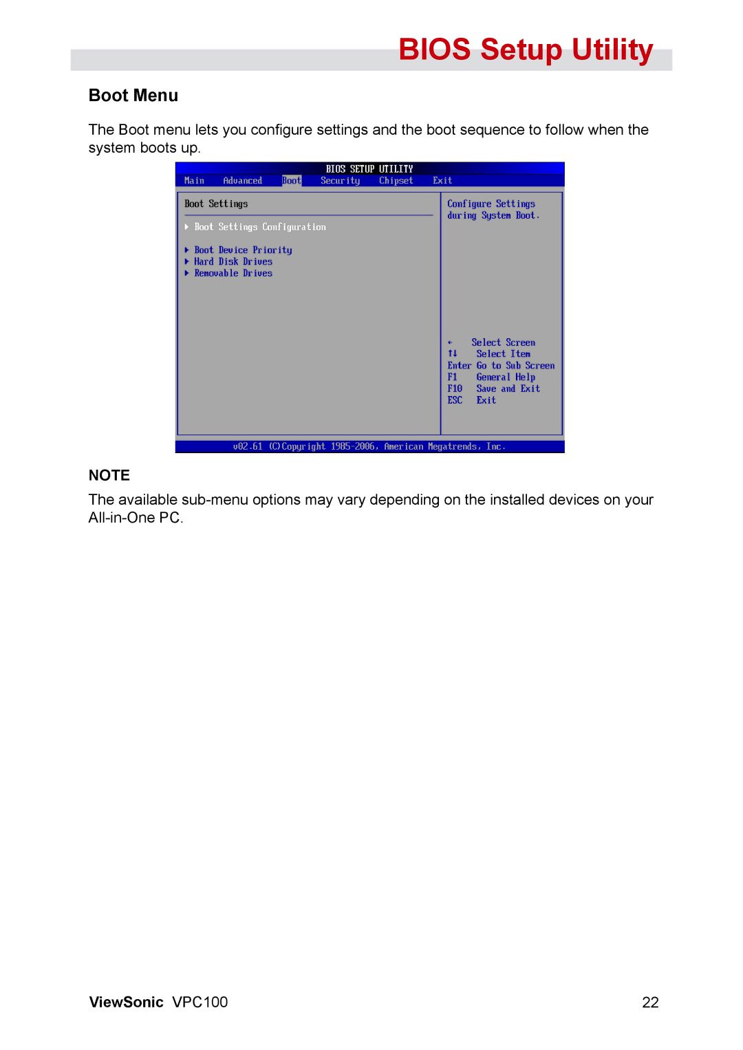 ViewSonic VPC100 manual Boot Menu 