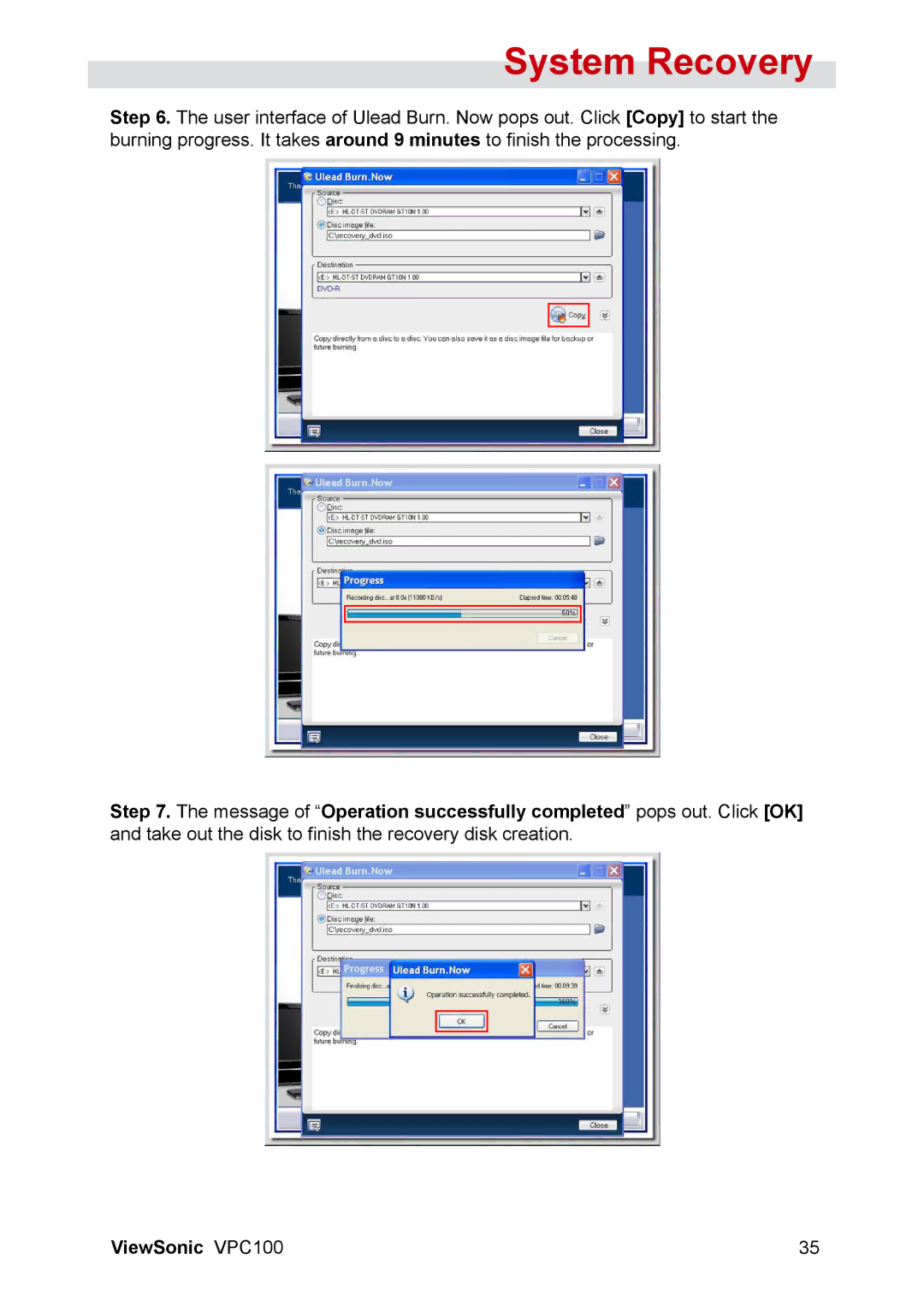 ViewSonic VPC100 manual System Recovery 