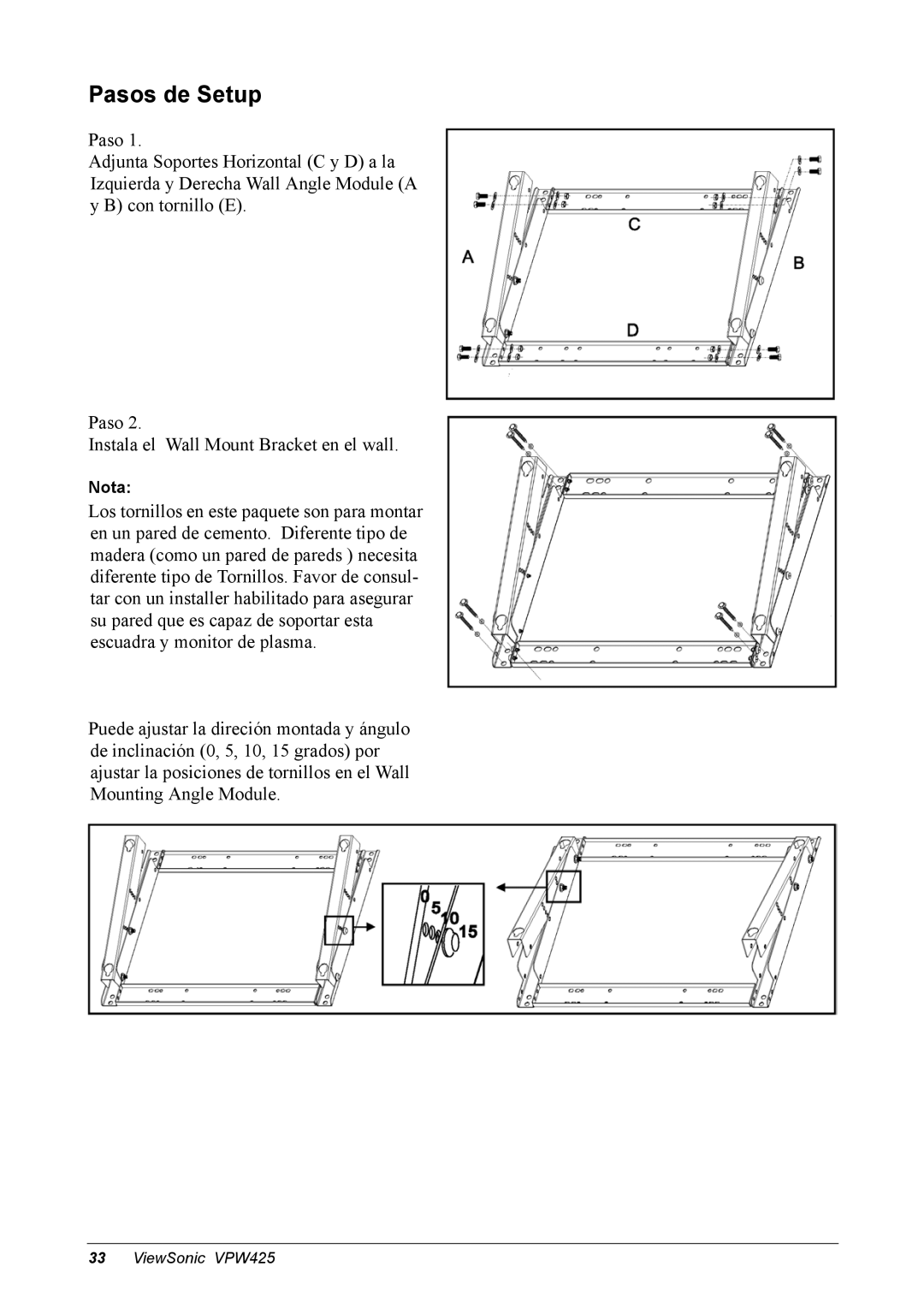 ViewSonic VPW425 manual Pasos de Setup, Nota 