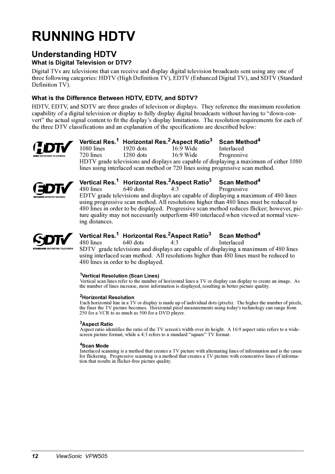 ViewSonic VPW505 manual Running Hdtv, Understanding Hdtv, What is Digital Television or DTV? 