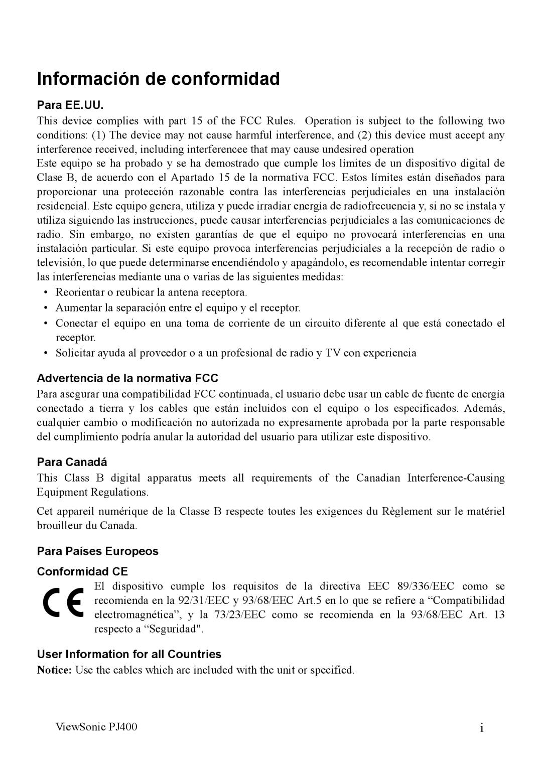 ViewSonic VS10459 manual Información de conformidad 