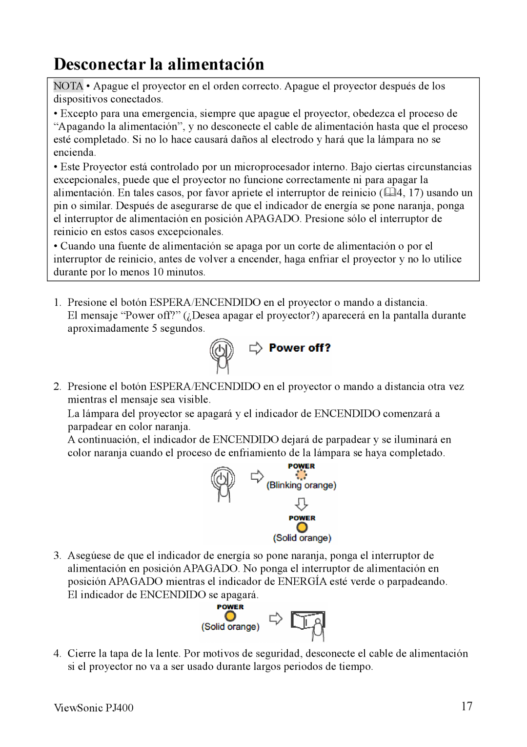 ViewSonic VS10459 manual Desconectar la alimentación 