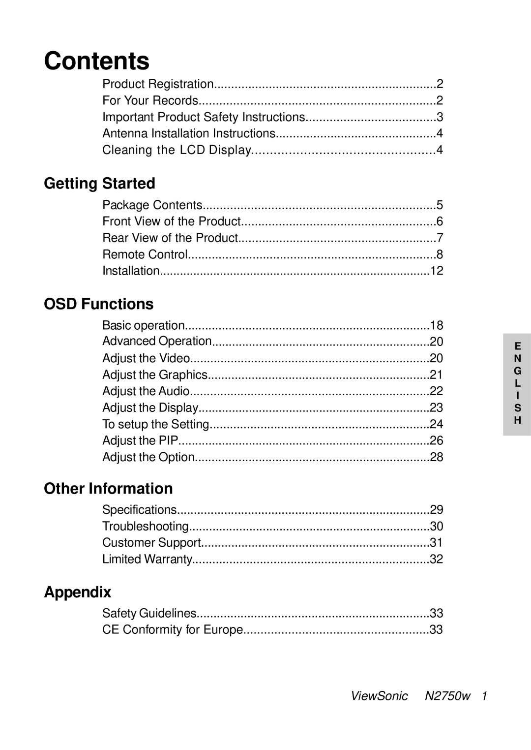 ViewSonic VS10576-1E manual Contents 