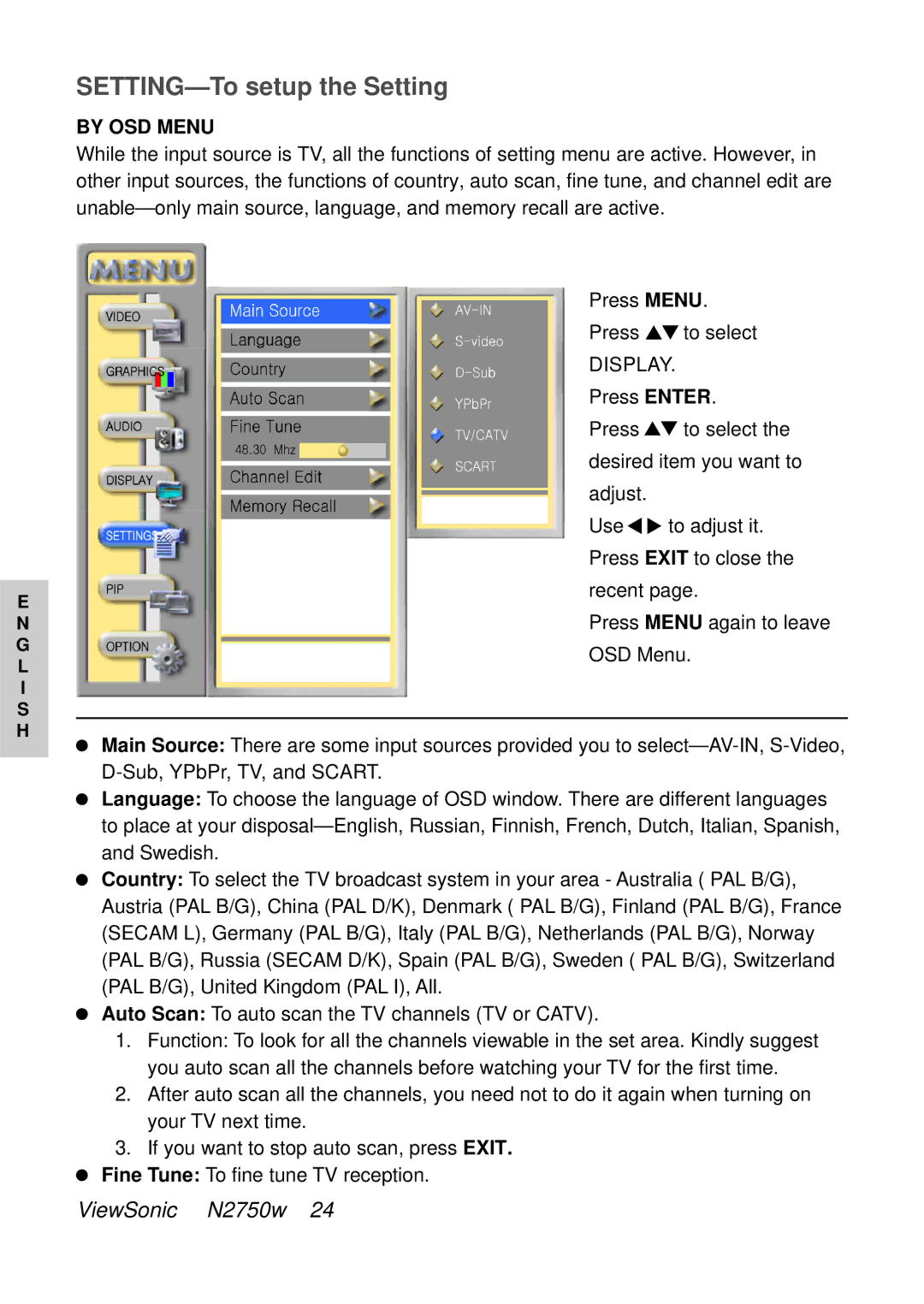 ViewSonic VS10576-1E manual SETTING-To setup the Setting 