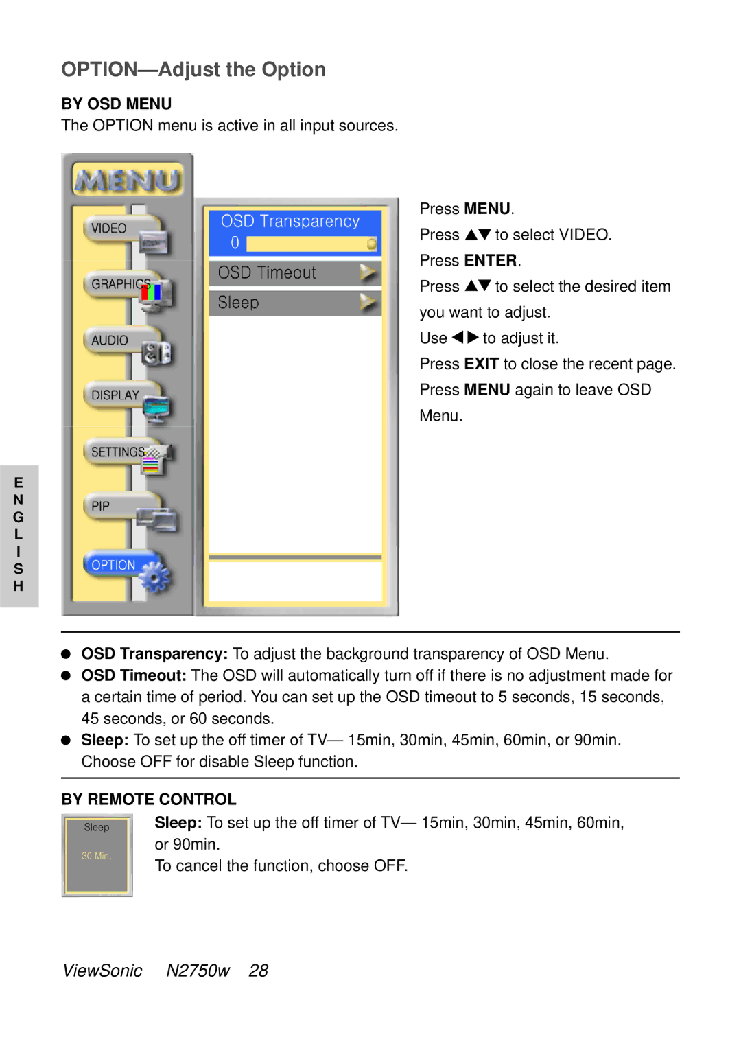 ViewSonic VS10576-1E manual OPTION-Adjust the Option 