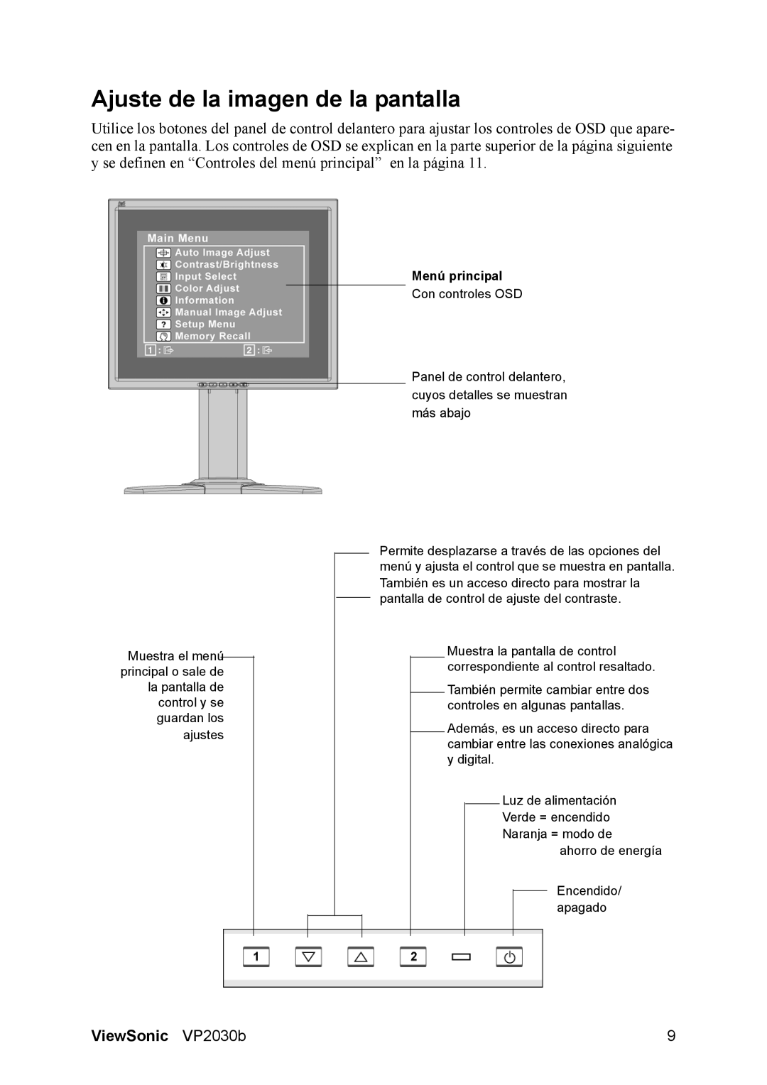 ViewSonic VS10772 manual Ajuste de la imagen de la pantalla, Menú principal 