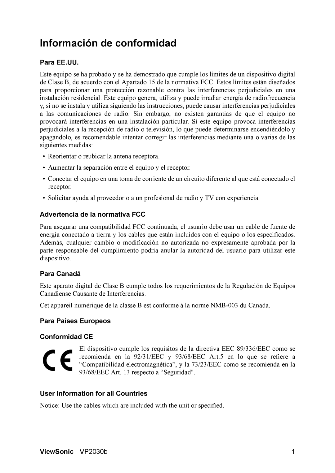 ViewSonic VS10772 manual Información de conformidad 