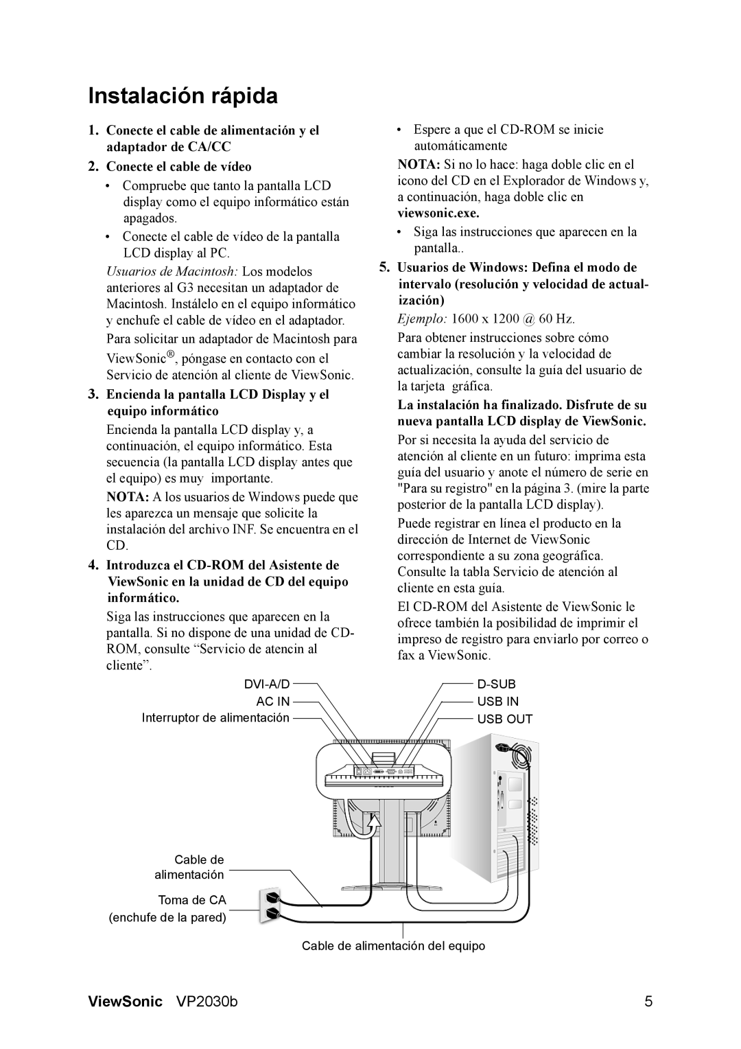 ViewSonic VS10772 manual Instalación rápida, Encienda la pantalla LCD Display y el equipo informático 