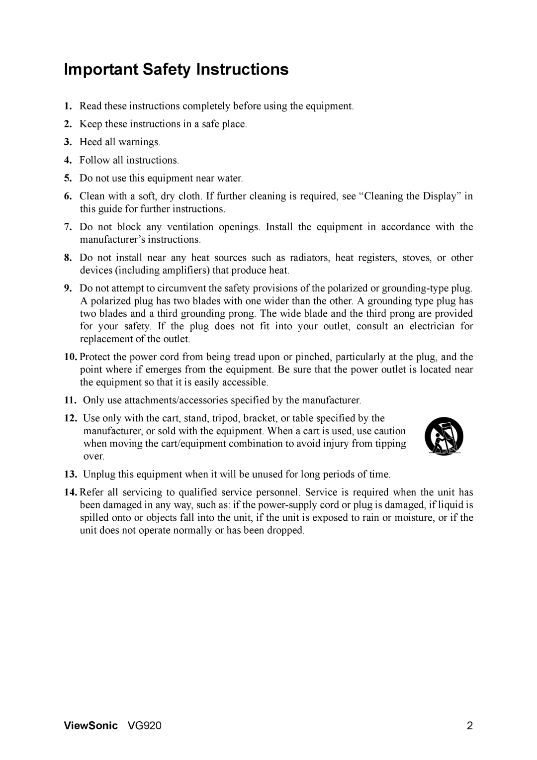 ViewSonic VS10790 manual Important Safety Instructions 