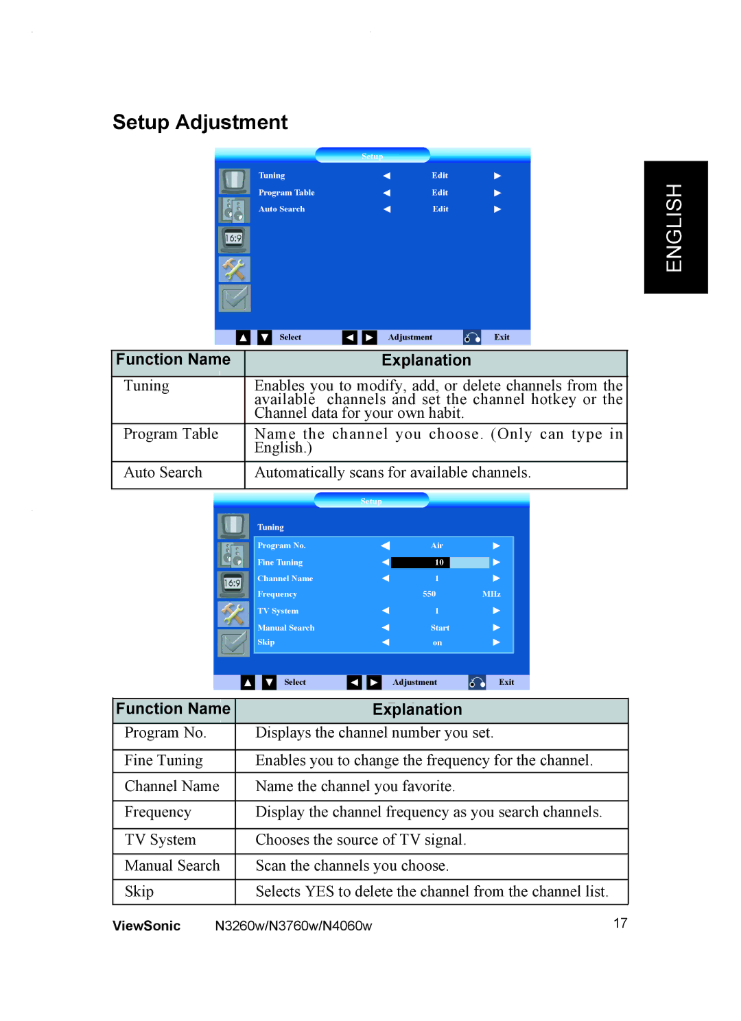 ViewSonic VS10846-1P, VS10847-1P, VS10848-1P manual Setup Adjustment 