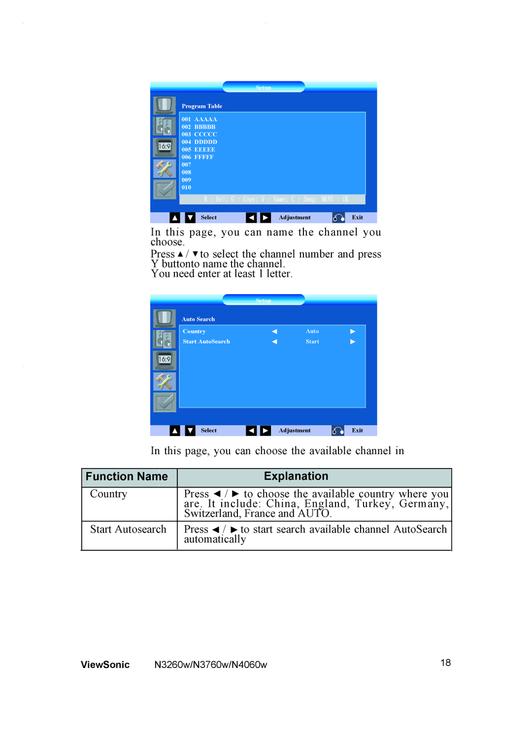 ViewSonic VS10848-1P, VS10847-1P, VS10846-1P manual This page, you can choose the available channel 