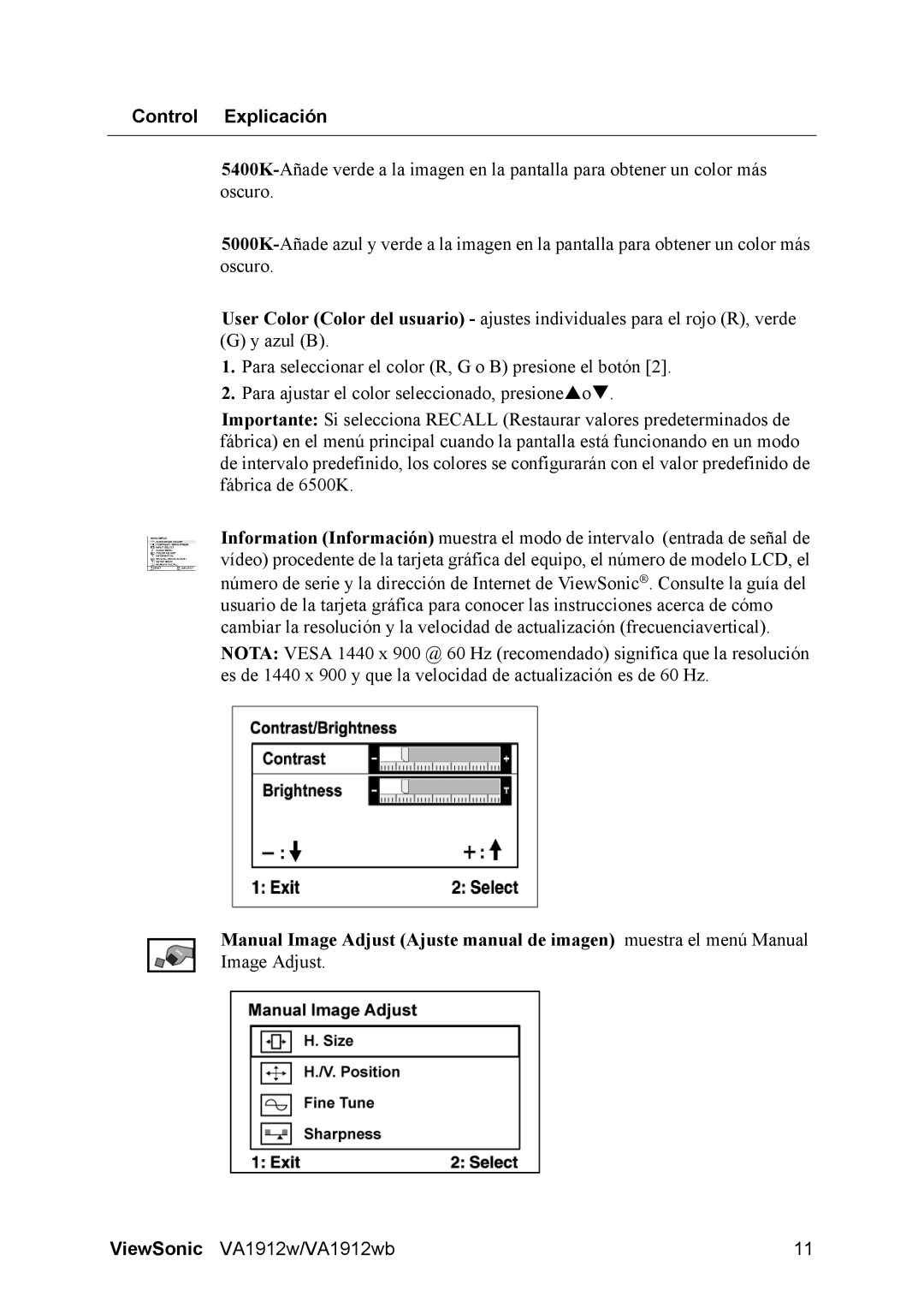 ViewSonic VS10866 manual Control Explicación 