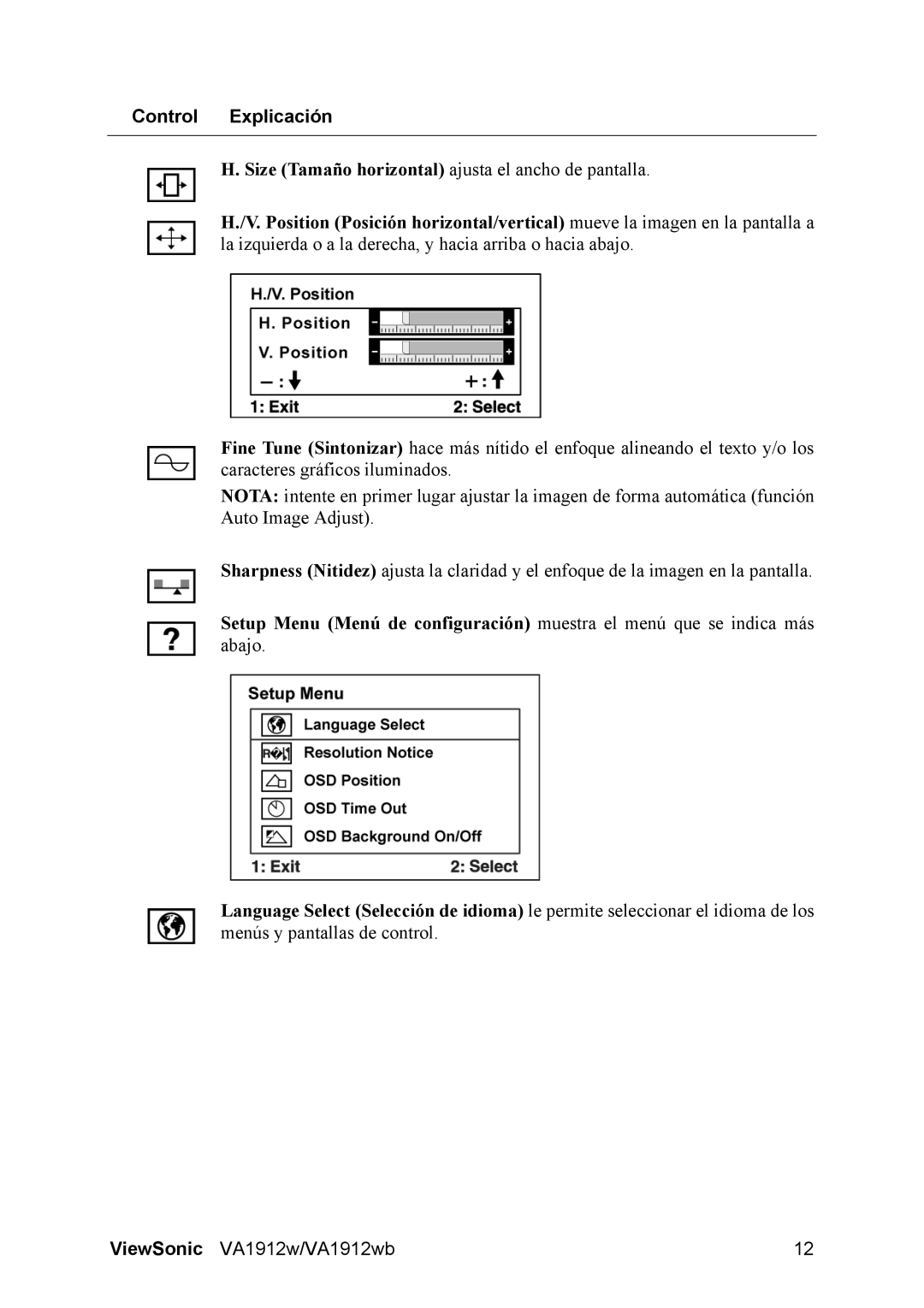 ViewSonic VS10866 manual Control Explicación 