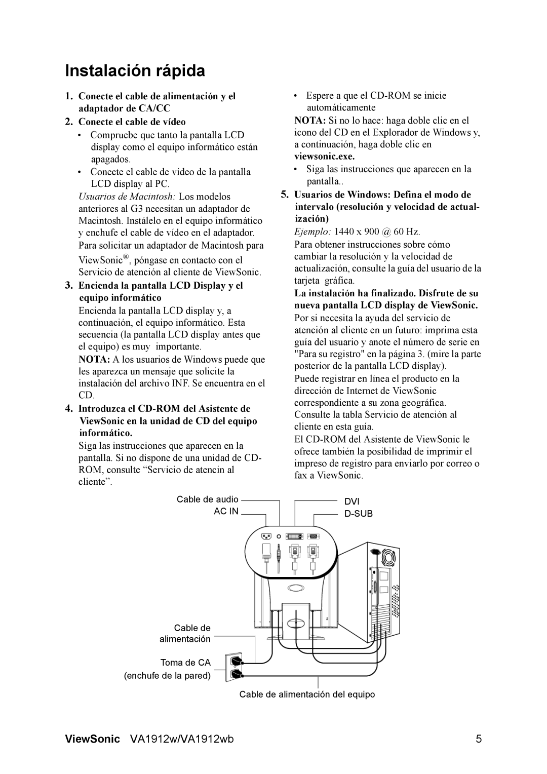 ViewSonic VS10866 manual Instalación rápida, Encienda la pantalla LCD Display y el equipo informático 