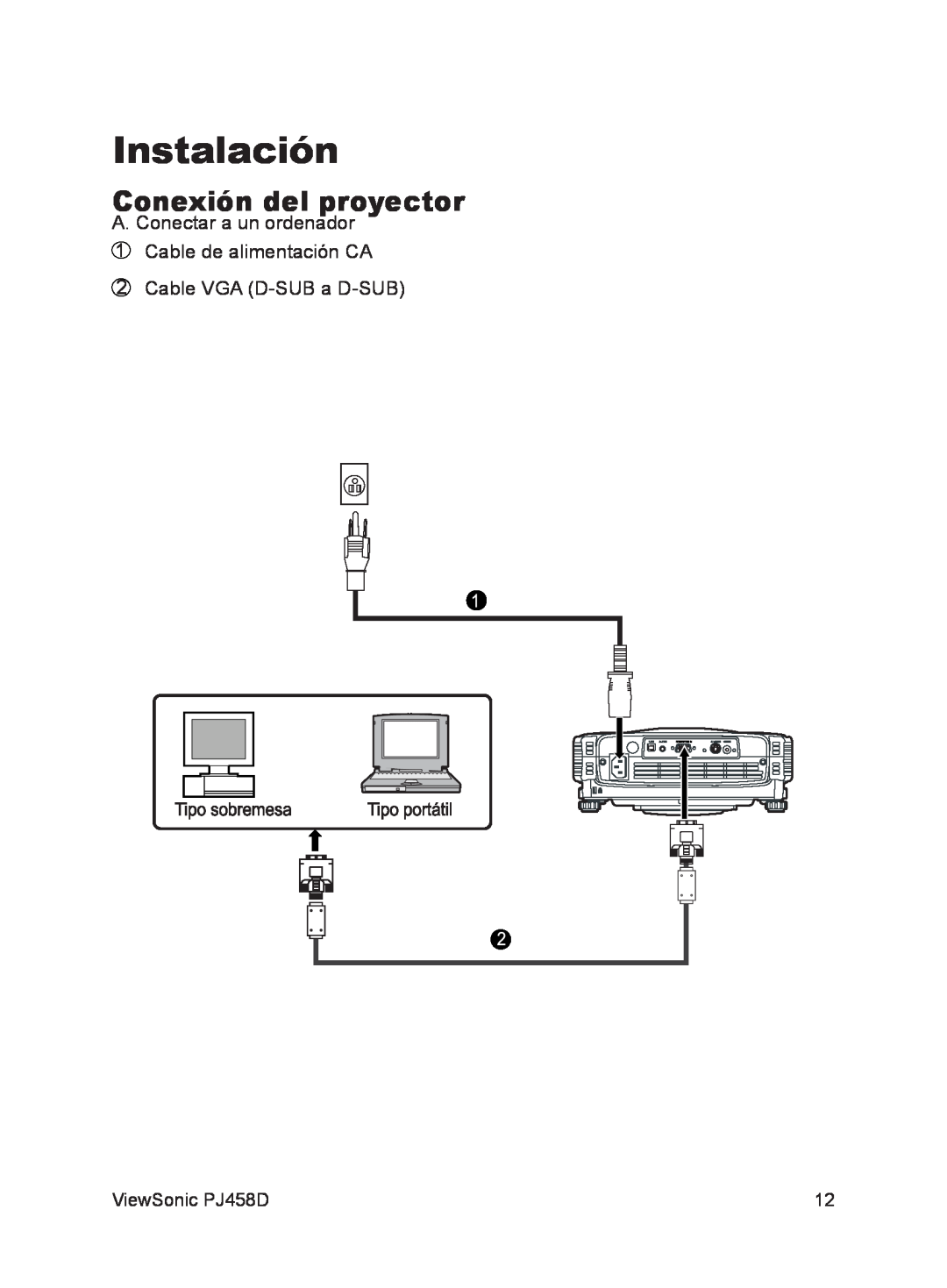ViewSonic VS10872 manual Instalación, Conexión del proyector 