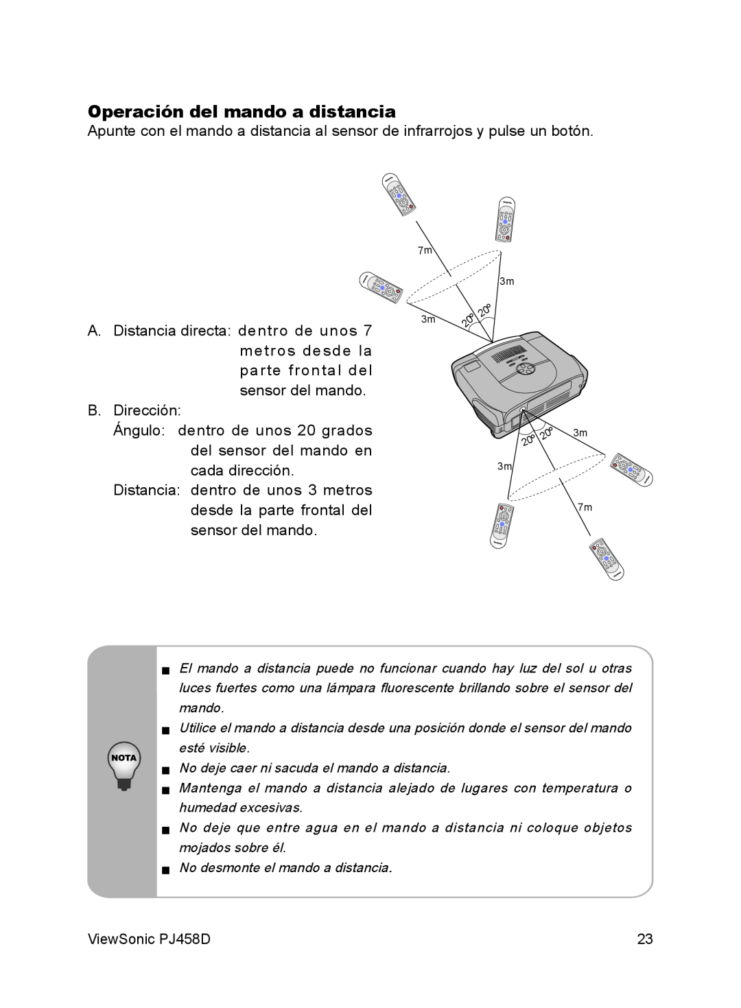 ViewSonic VS10872 manual Operación del mando a distancia 