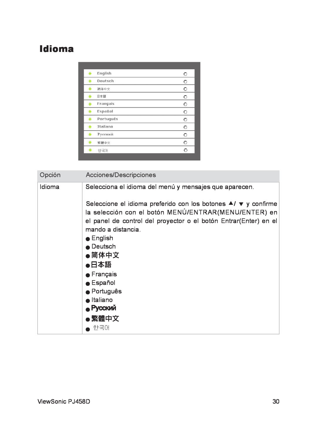 ViewSonic VS10872 manual Idioma 