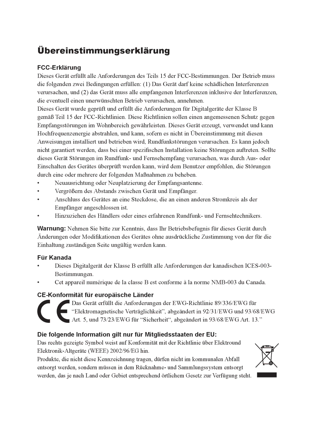 ViewSonic VS10872 manual Übereinstimmungserklärung, FCC-Erklärung 