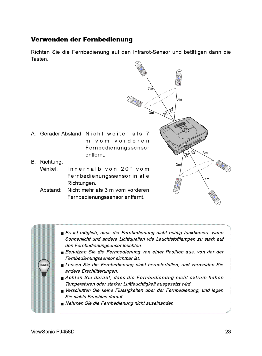 ViewSonic VS10872 manual Verwenden der Fernbedienung 