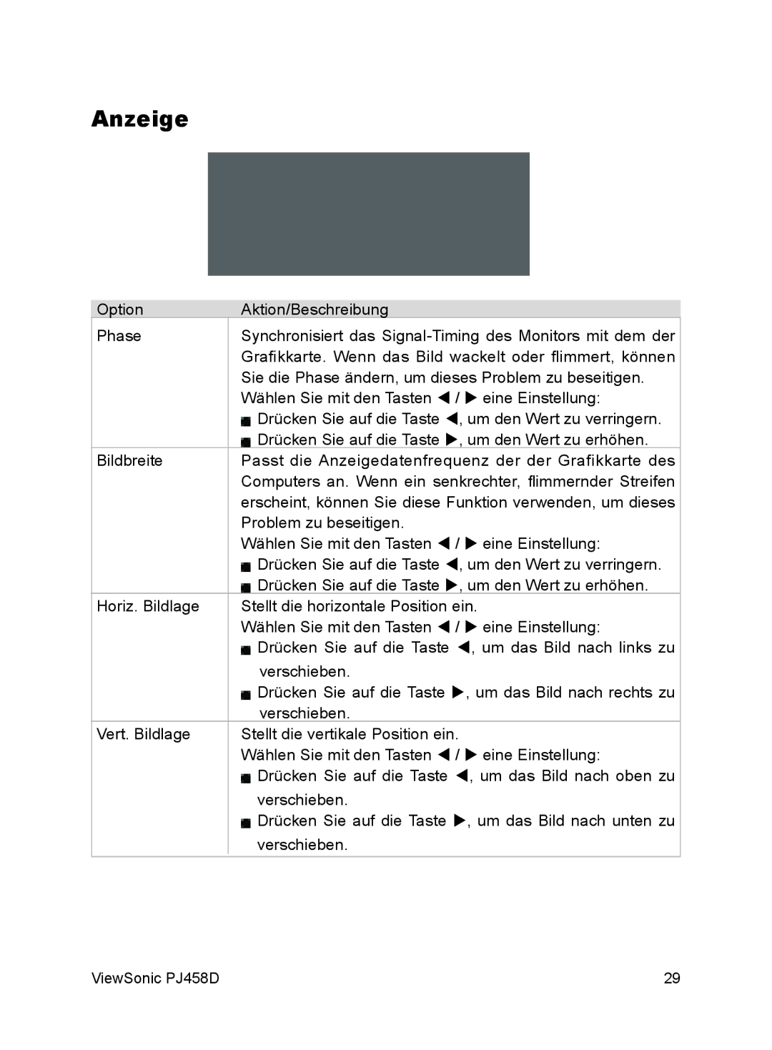 ViewSonic VS10872 manual Anzeige 