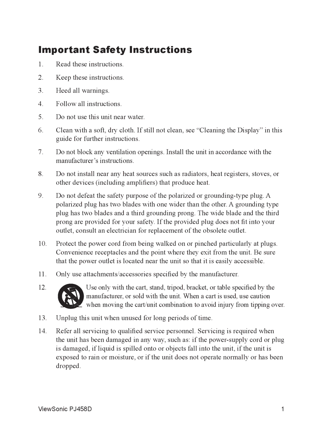 ViewSonic VS10872 manual Important Safety Instructions 