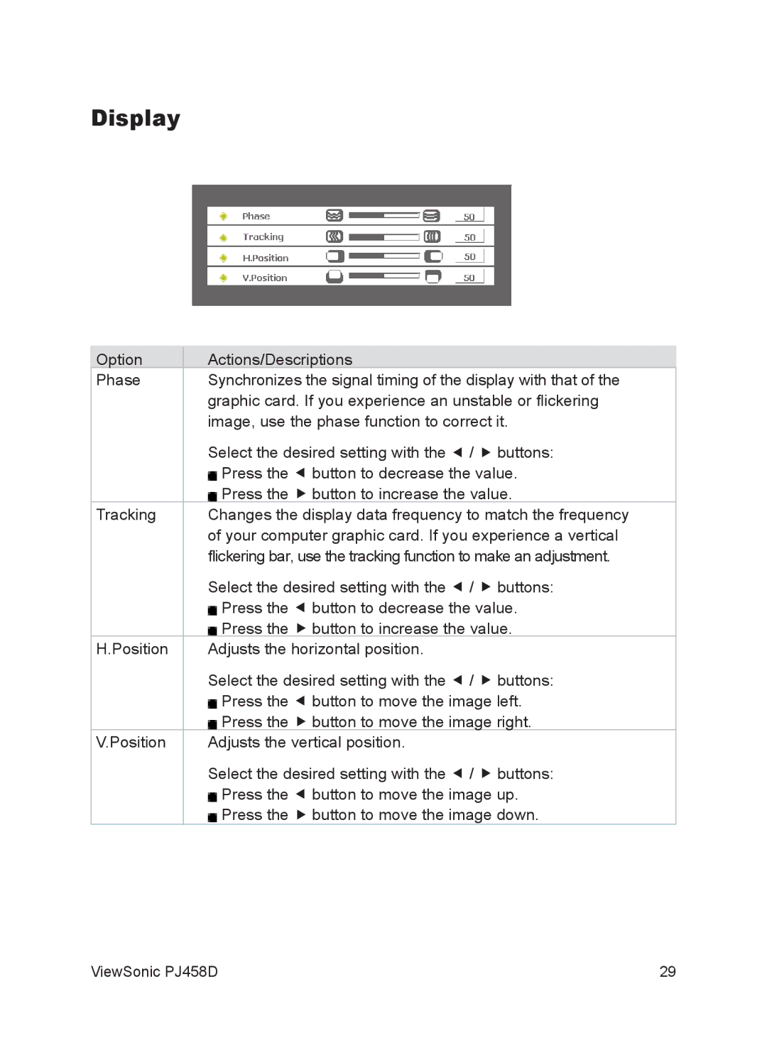 ViewSonic VS10872 manual Display 