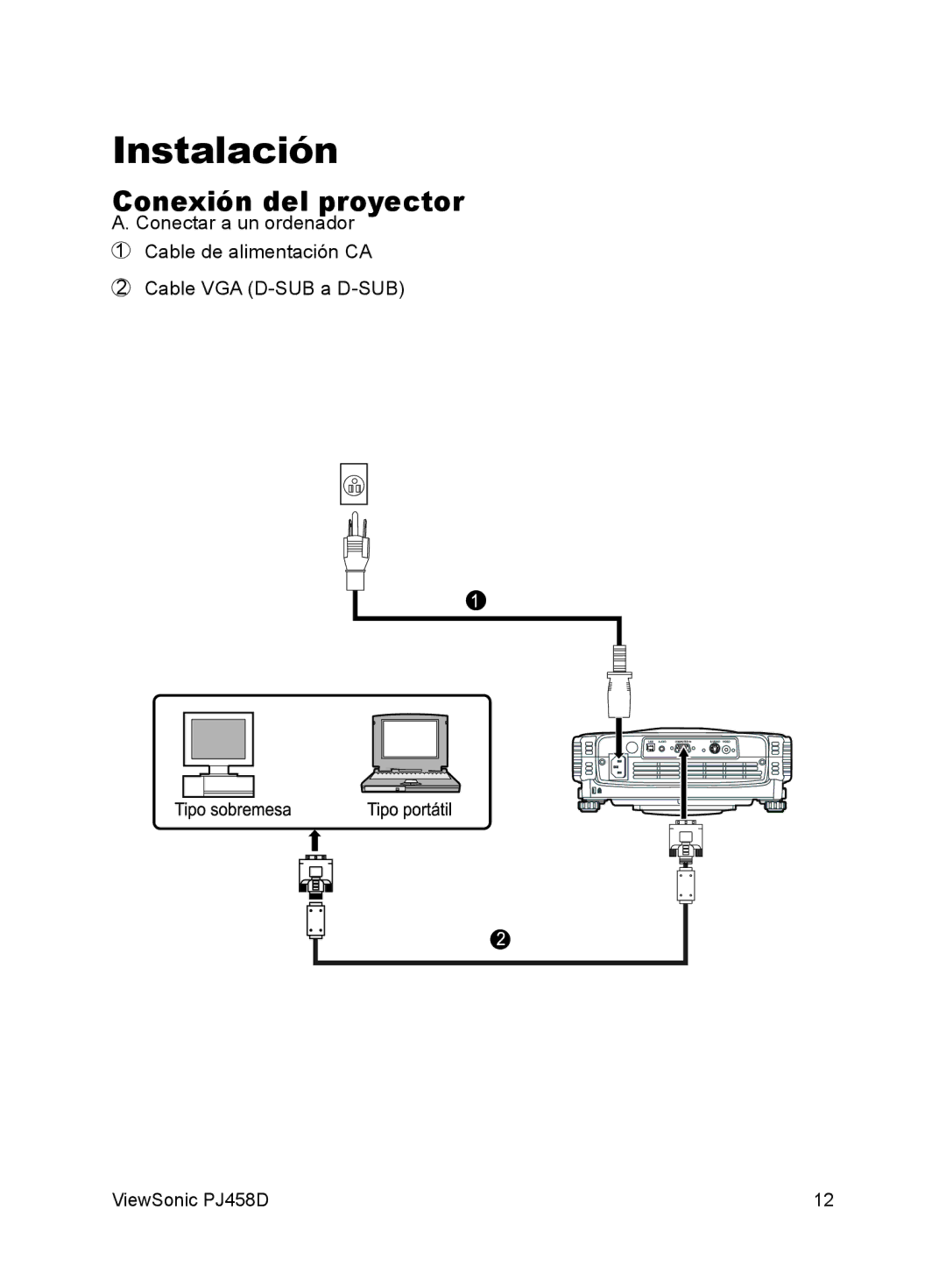 ViewSonic VS10872 manual Instalación, Conexión del proyector 