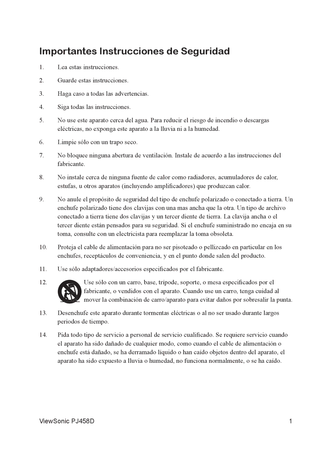 ViewSonic VS10872 manual Importantes Instrucciones de Seguridad 