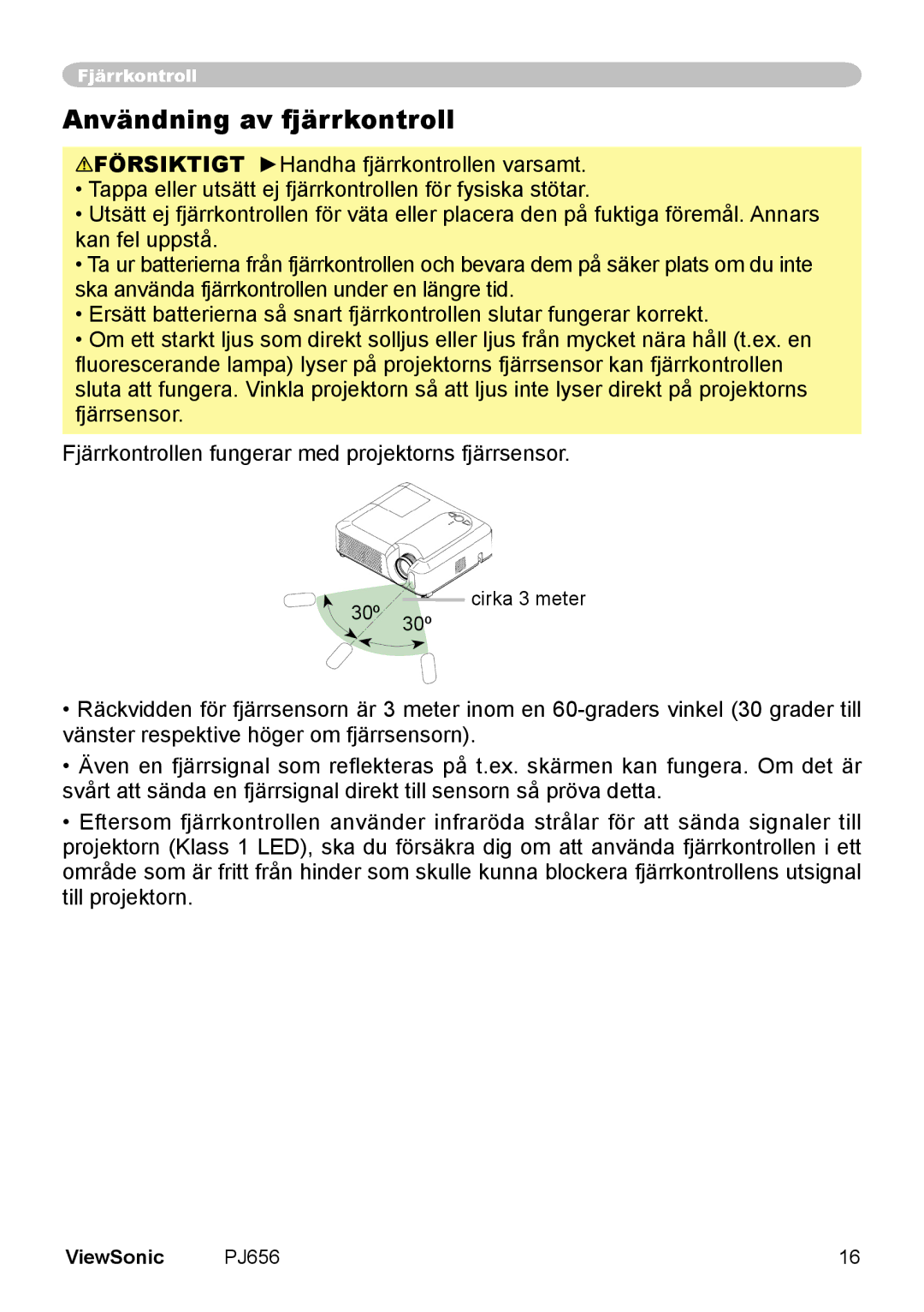 ViewSonic VS10897 manual Användning av fjärrkontroll 