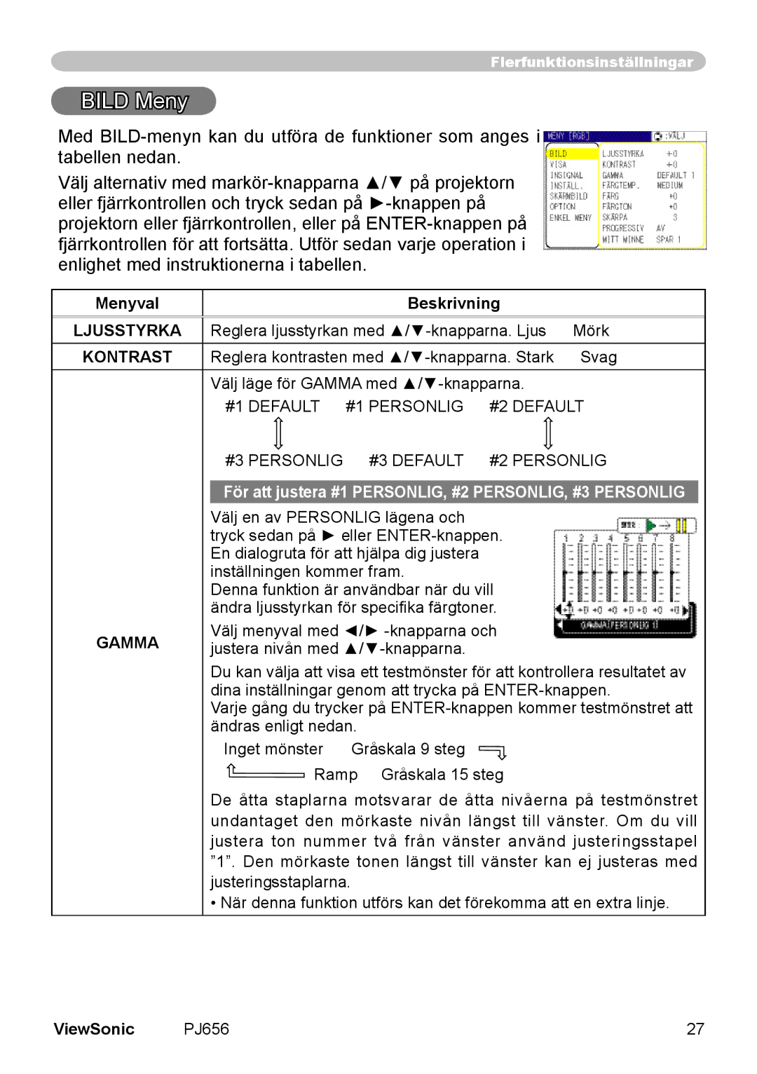 ViewSonic VS10897 manual Bild Meny, Gamma 