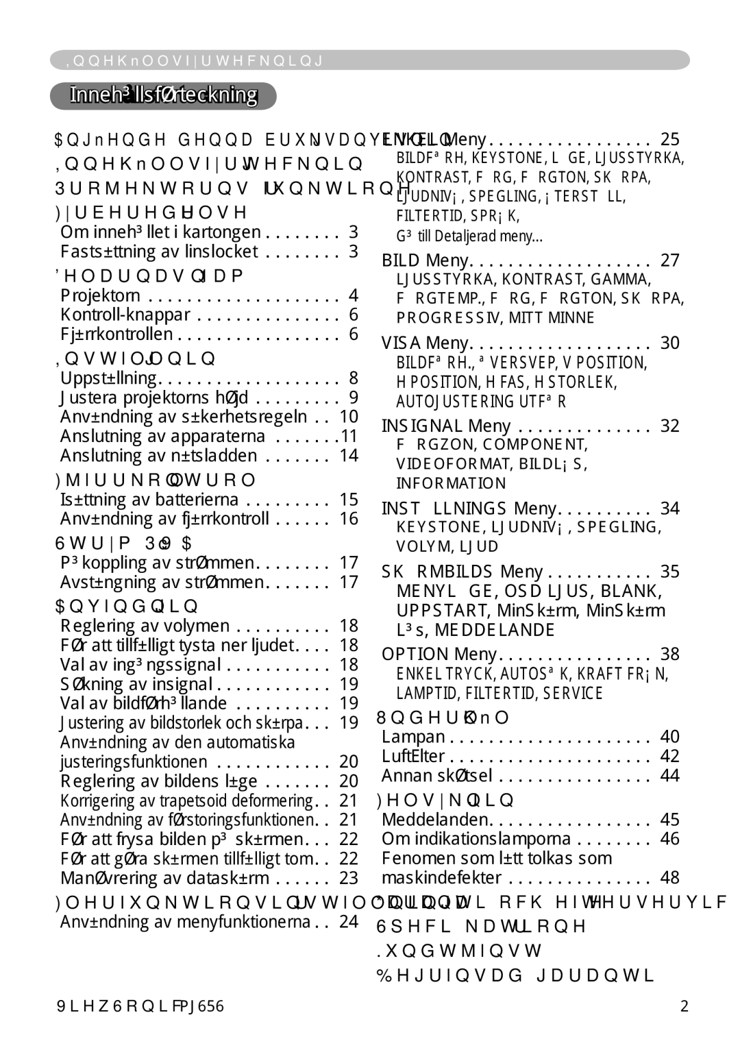 ViewSonic VS10897 manual Innehållsförteckning 