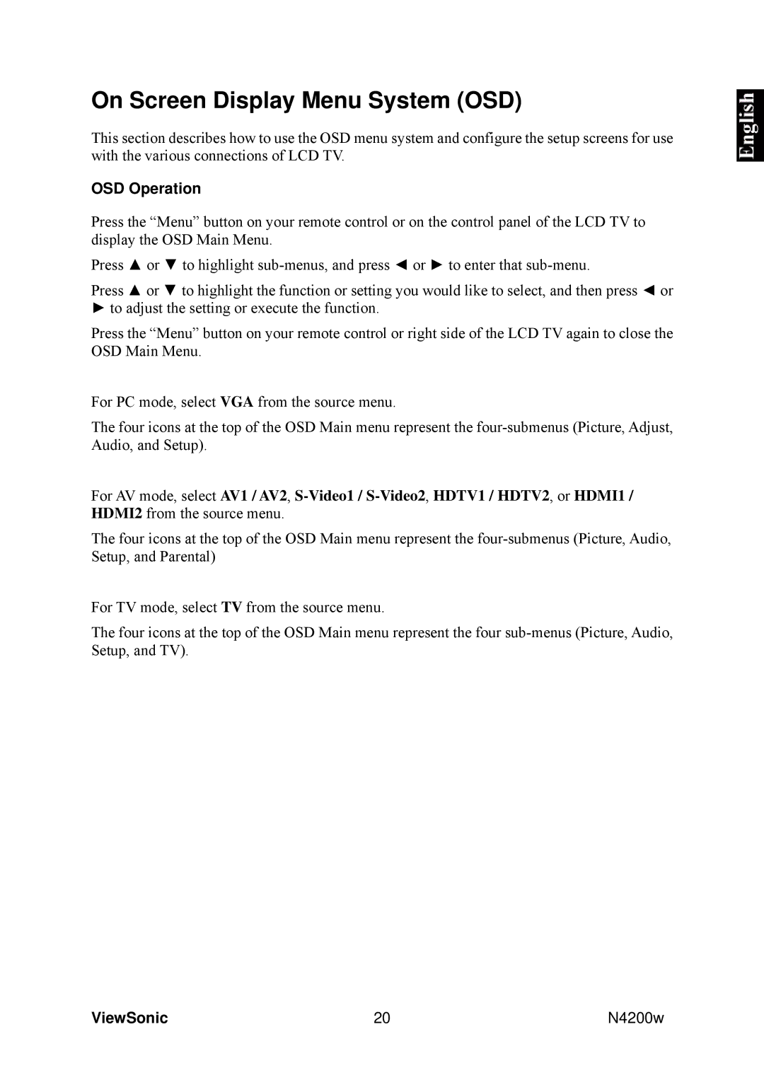 ViewSonic VS10945-1G manual OSD Operation 