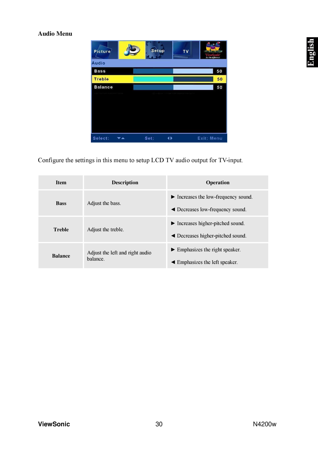 ViewSonic VS10945-1G manual Audio Menu 