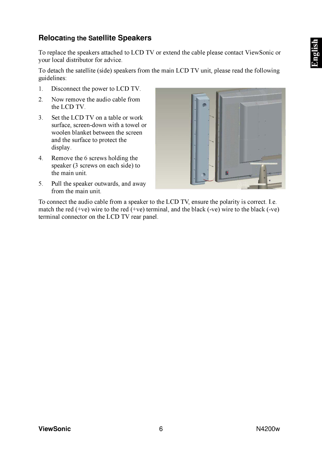 ViewSonic VS10945-1G manual Relocating the Satellite Speakers 