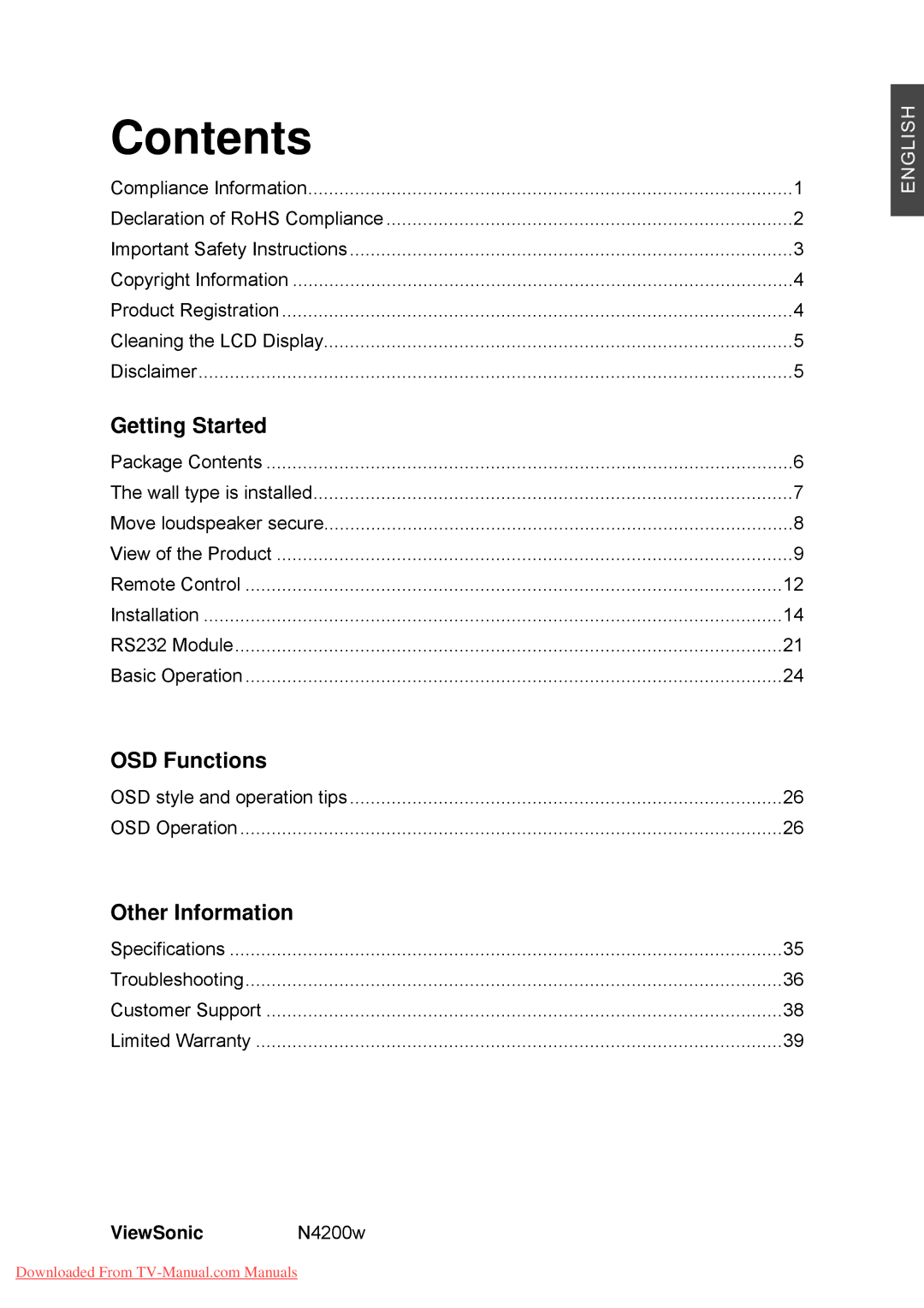 ViewSonic VS10945-M manual Contents 